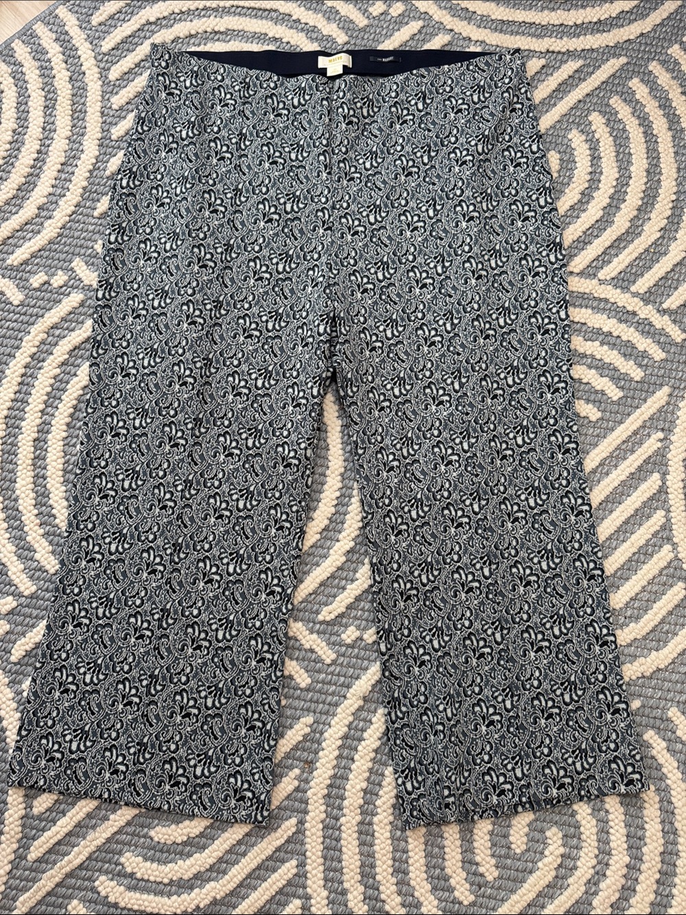 Maeve Anthropologie The Margot Crop Flare Pants 3X Blue Jacquard Knit Pull-On